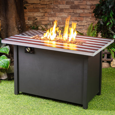 40 Inch Rectangular Commemorative Outdoor Propane Gas Fire Pit Table 50,000 BTU Propane with Lava Rock Filler