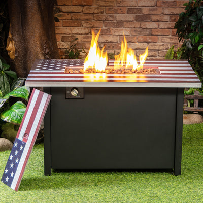 40 Inch Rectangular Commemorative Outdoor Propane Gas Fire Pit Table 50,000 BTU Propane with Lava Rock Filler