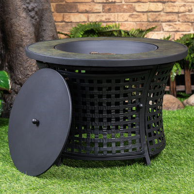 Round Outdoor Propane Gas Fire Pit Table 8,000 BTU Propane with Lava Rock Filler