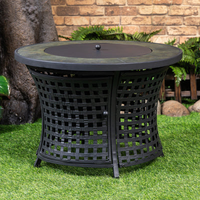 Round Outdoor Propane Gas Fire Pit Table 8,000 BTU Propane with Lava Rock Filler