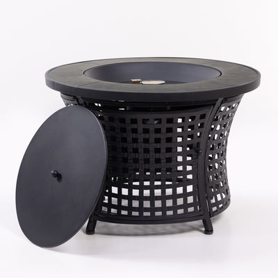 Round Outdoor Propane Gas Fire Pit Table 8,000 BTU Propane with Lava Rock Filler
