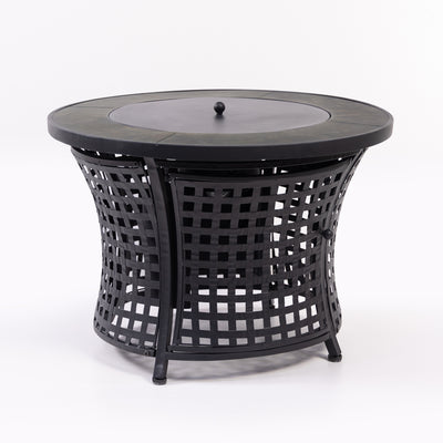 Round Outdoor Propane Gas Fire Pit Table 8,000 BTU Propane with Lava Rock Filler