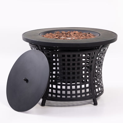 Round Outdoor Propane Gas Fire Pit Table 8,000 BTU Propane with Lava Rock Filler