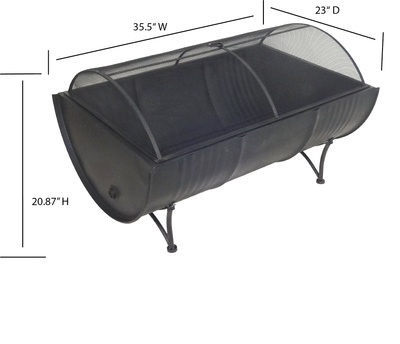 35 Inch Rectangular Outdoor Metal Wood Burning Barrel Firepit with Screen Lid and Poker