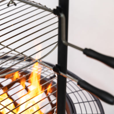 33 Inch Diameter Outdoor Steel Wood Burning Fire Pit with 2 Cooking Grills, Rotisserie and Poker