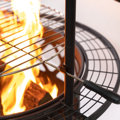 33 Inch Diameter Outdoor Steel Wood Burning Fire Pit with 2 Cooking Grills, Rotisserie and Poker