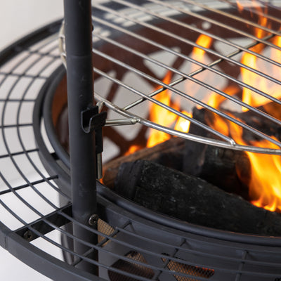 33 Inch Diameter Outdoor Steel Wood Burning Fire Pit with 2 Cooking Grills, Rotisserie and Poker