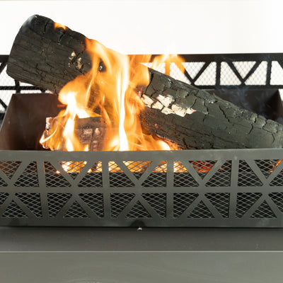 36 Inch Rectangular Outdoor Steel Wood Burning Fireplace with Log Storage Compartment and Poker