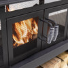 70 Inch Rectangular Outdoor Steel Wood Burning Fireplace with Log Storage, Poker and Side Tables