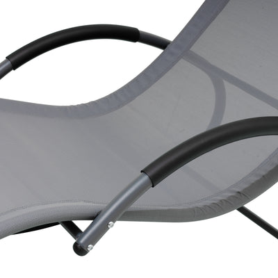 Outdoor Rocking Chaise Textilene Lounge Chair with Headrest Pillow