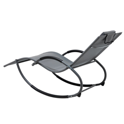 Outdoor Rocking Chaise Textilene Lounge Chair with Headrest Pillow