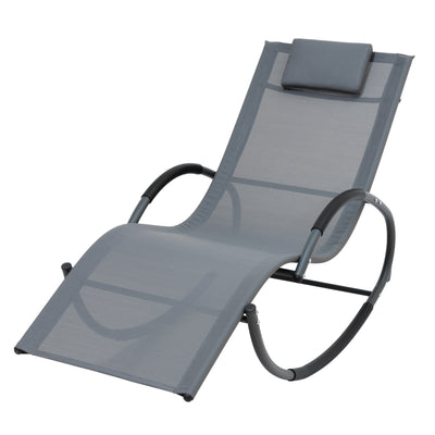 Outdoor Rocking Chaise Textilene Lounge Chair with Headrest Pillow