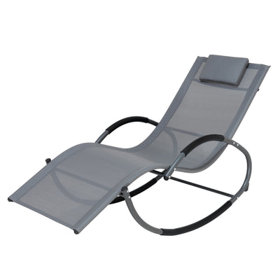 Outdoor Rocking Chaise Textilene Lounge Chair with Headrest Pillow