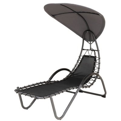 Outdoor Cushioned Chaise Lounge with Canopy and Headrest Pillow
