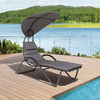 Outdoor Cushioned Chaise Lounge with Canopy and Headrest Pillow