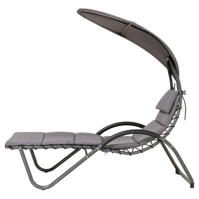 Outdoor Cushioned Chaise Lounge with Canopy and Headrest Pillow