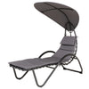 Outdoor Cushioned Chaise Lounge with Canopy and Headrest Pillow