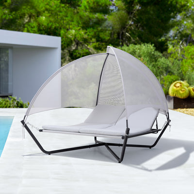 Outdoor Hammock Swing Lounge Daybed with Textilene Fabric Canopy
