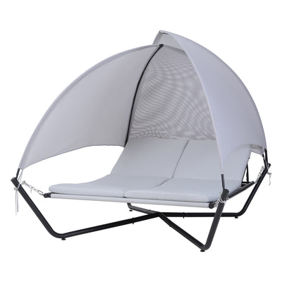 Outdoor Hammock Swing Lounge Daybed with Textilene Fabric Canopy
