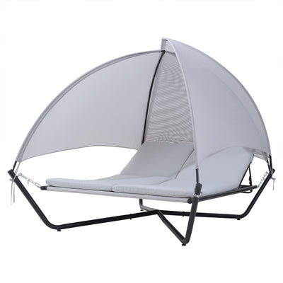 Outdoor Hammock Swing Lounge Daybed with Textilene Fabric Canopy