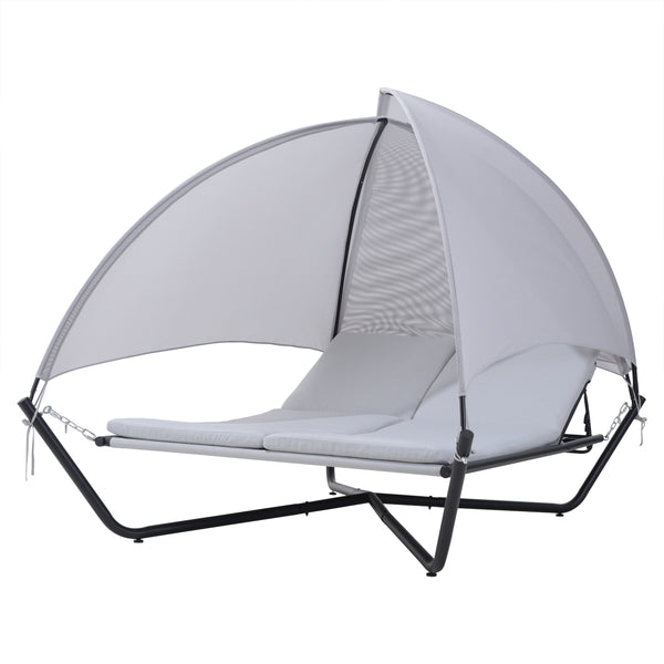 Outdoor Hammock Swing Lounge Daybed with Textilene Fabric Canopy