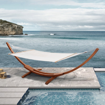 Outdoor Cedar Wood Hammock with White Textilene Fabric
