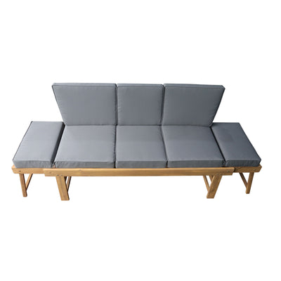 Outdoor Acacia Wood Patio Bench/Lounge Chair with Fold Down Center Table & Side Panels