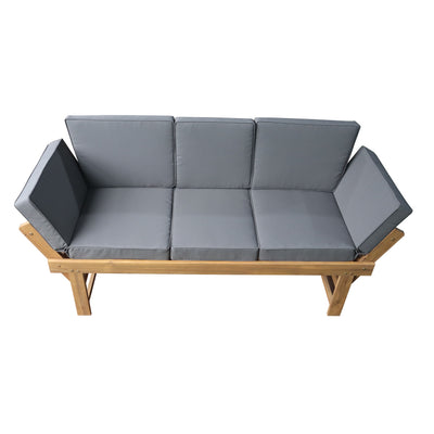 Outdoor Acacia Wood Patio Bench/Lounge Chair with Fold Down Center Table & Side Panels