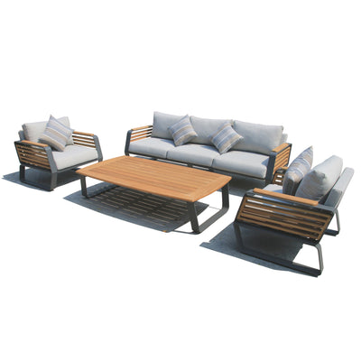 5 Place Seating Palazzolo Outdoor Teak Patio Conversation Set with Cushioned Chairs and Coffee Table