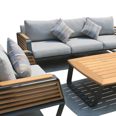 5 Place Seating Palazzolo Outdoor Teak Patio Conversation Set with Cushioned Chairs and Coffee Table