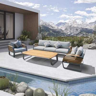 5 Place Seating Palazzolo Outdoor Teak Patio Conversation Set with Cushioned Chairs and Coffee Table