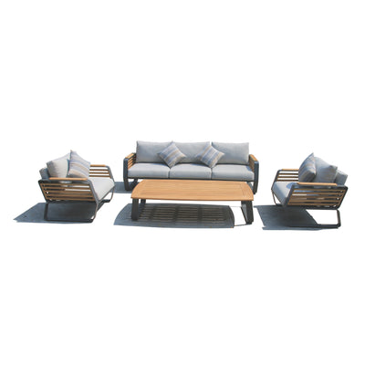 5 Place Seating Palazzolo Outdoor Teak Patio Conversation Set with Cushioned Chairs and Coffee Table