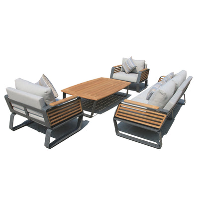 5 Place Seating Palazzolo Outdoor Teak Patio Conversation Set with Cushioned Chairs and Coffee Table