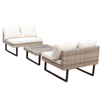 8 Place Seating Outdoor Wicker Corner Sectional Sofa and Ottoman Set with Table