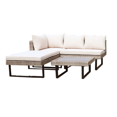 8 Place Seating Outdoor Wicker Corner Sectional Sofa and Ottoman Set with Table