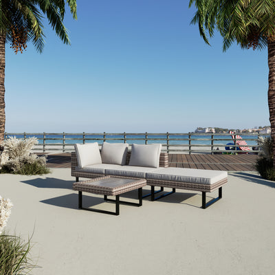 8 Place Seating Outdoor Wicker Corner Sectional Sofa and Ottoman Set with Table