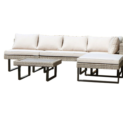 8 Place Seating Outdoor Wicker Corner Sectional Sofa and Ottoman Set with Table