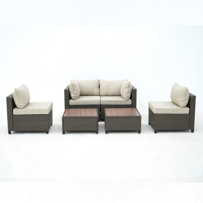 8 Piece Brown Outdoor Sectional Wicker Sofa Chairs and Tableswith Interchangable Beige and Red Cushion Covers
