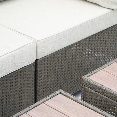 8 Piece Brown Outdoor Sectional Wicker Sofa Chairs and Tableswith Interchangable Beige and Red Cushion Covers
