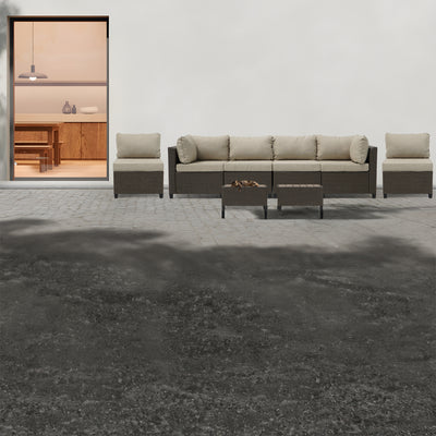 8 Piece Brown Outdoor Sectional Wicker Sofa Chairs and Tableswith Interchangable Beige and Red Cushion Covers