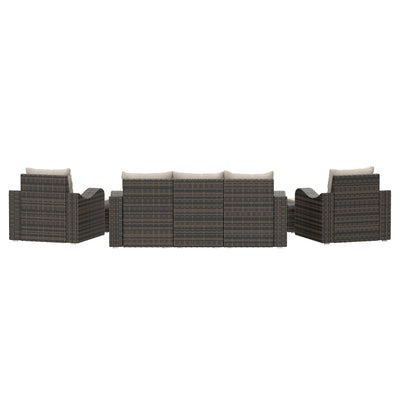 5 Place Seating Brown Outdoor Wicker Sofa and Sofa Chair Set with Table