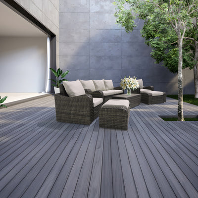 5 Place Seating Brown Outdoor Wicker Sofa and Sofa Chair Set with Table