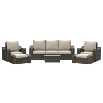 5 Place Seating Brown Outdoor Wicker Sofa and Sofa Chair Set with Table
