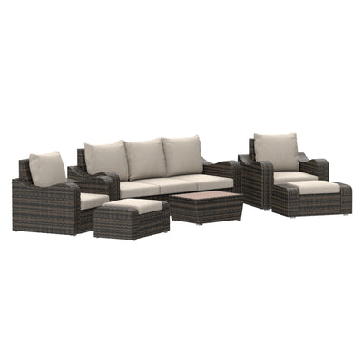 5 Place Seating Brown Outdoor Wicker Sofa and Sofa Chair Set with Table