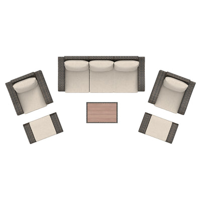 5 Place Seating Brown Outdoor Wicker Sofa and Sofa Chair Set with Table