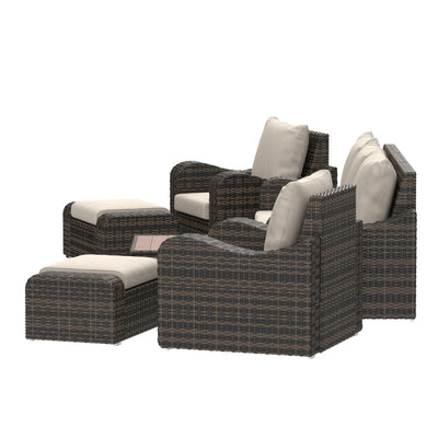5 Place Seating Brown Outdoor Wicker Sofa and Sofa Chair Set with Table