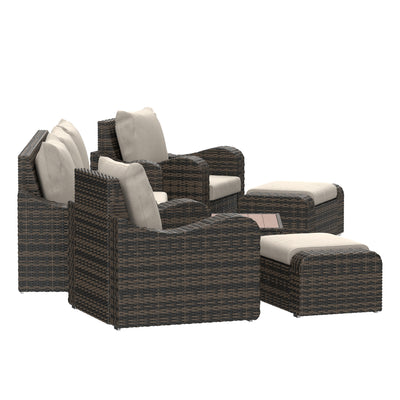 5 Place Seating Brown Outdoor Wicker Sofa and Sofa Chair Set with Table