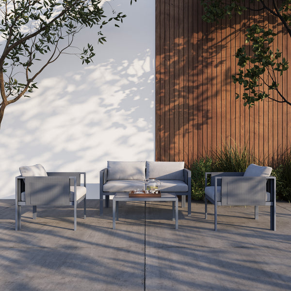 4 Place Seating Outdoor Gray Sofa and Table Set