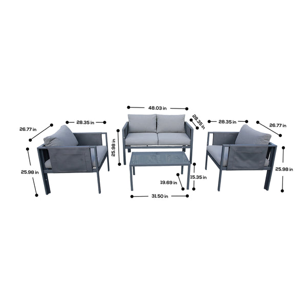 4 Place Seating Outdoor Gray Sofa and Table Set