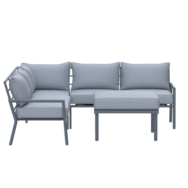 5 Place Seating Outdoor Gray Sofa and Ottoman Set